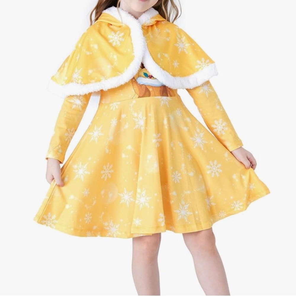 Disney Princess Belle Girl Costume: Long Sleeve Dress and Hooded Short Cape Set